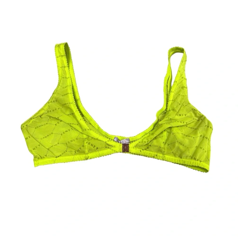 Savage x Fenty Womens Lime Green Logo Gold Front Clasp Bralette Size L Retro